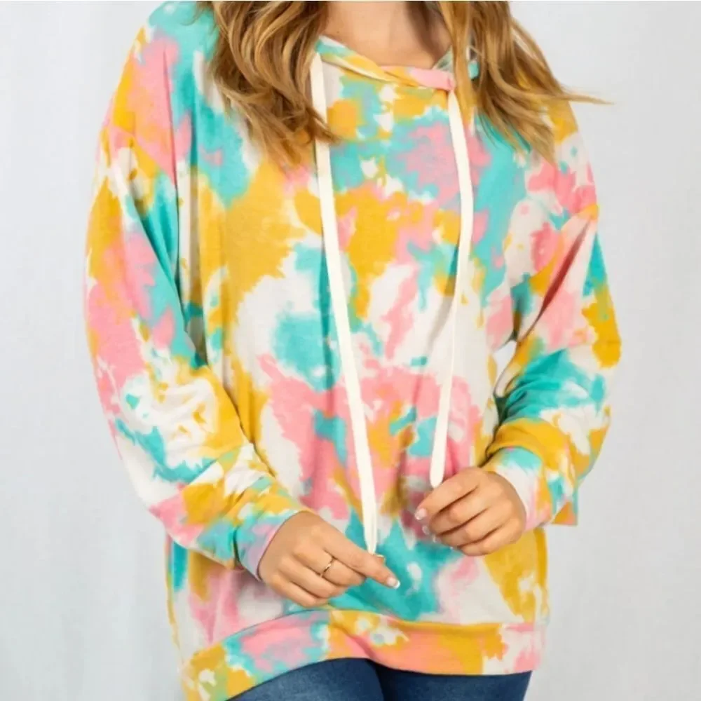 White Birch Steal Multicolored Tie Dye Pullover Hooded Sweater Size Small - Picture 1 of 7
